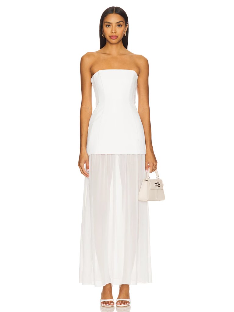 New Amanda Uprichard X Revolve Linda Maxi Dress Ivory White Strapless Bridal